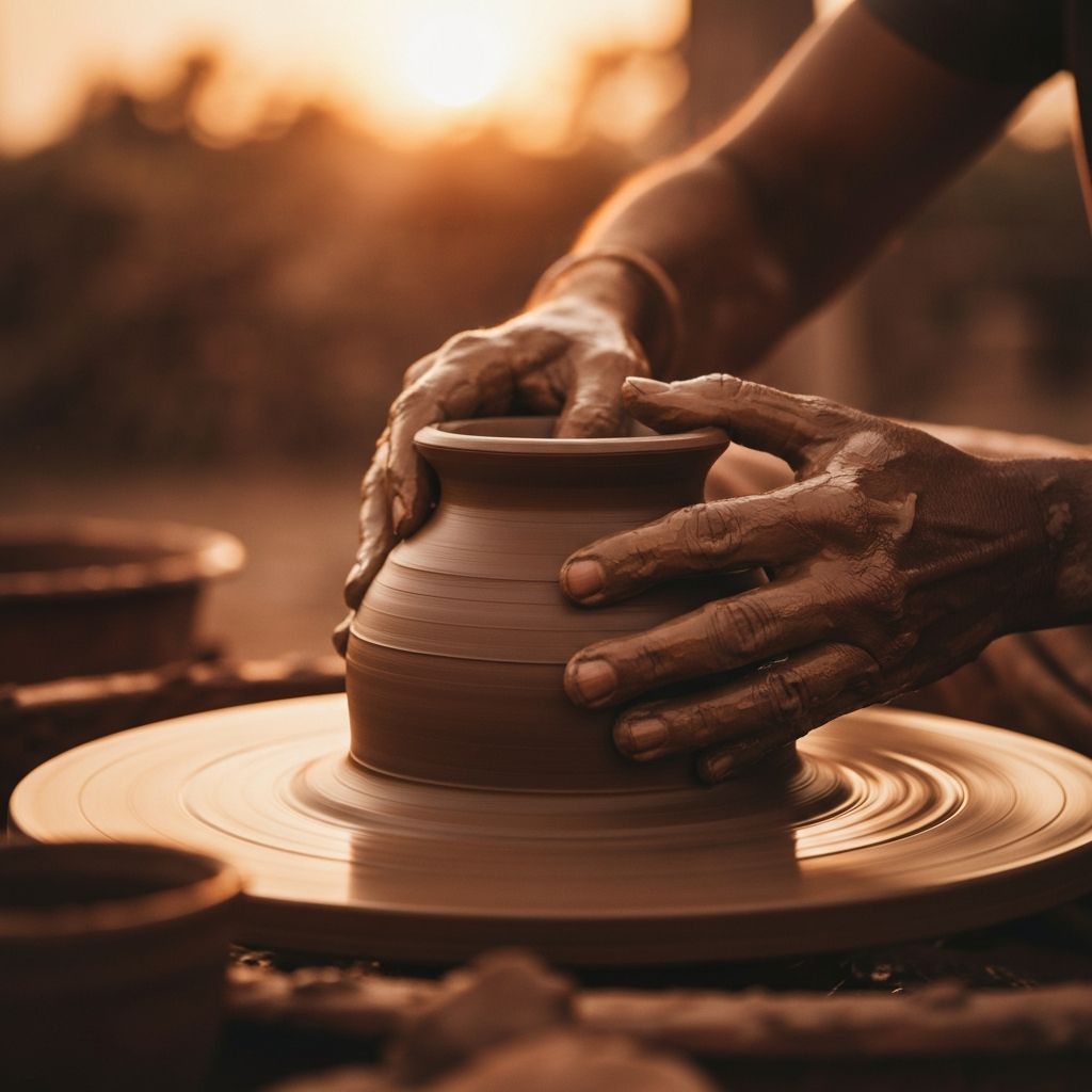 Master artisan crafting terracotta pottery